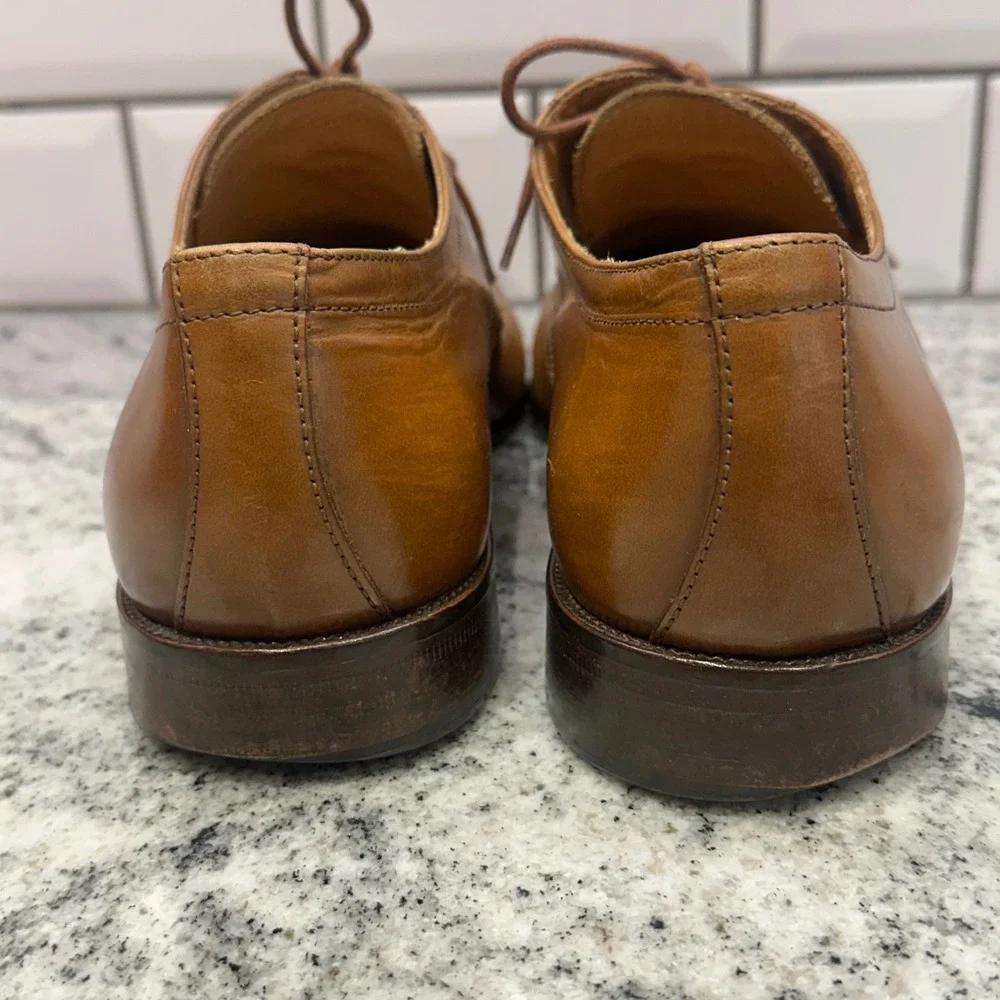 Cuoio Mens 42 Derby Shoes Tan Leather Plain Toe Made in Italy Business‎ Classic